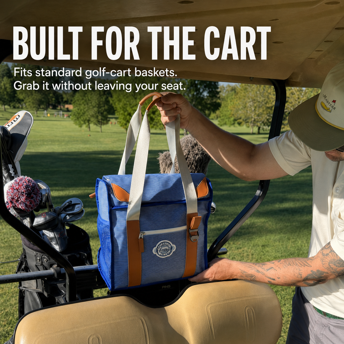 Blue pinstripe Course Cruiser Standard golf cart cooler