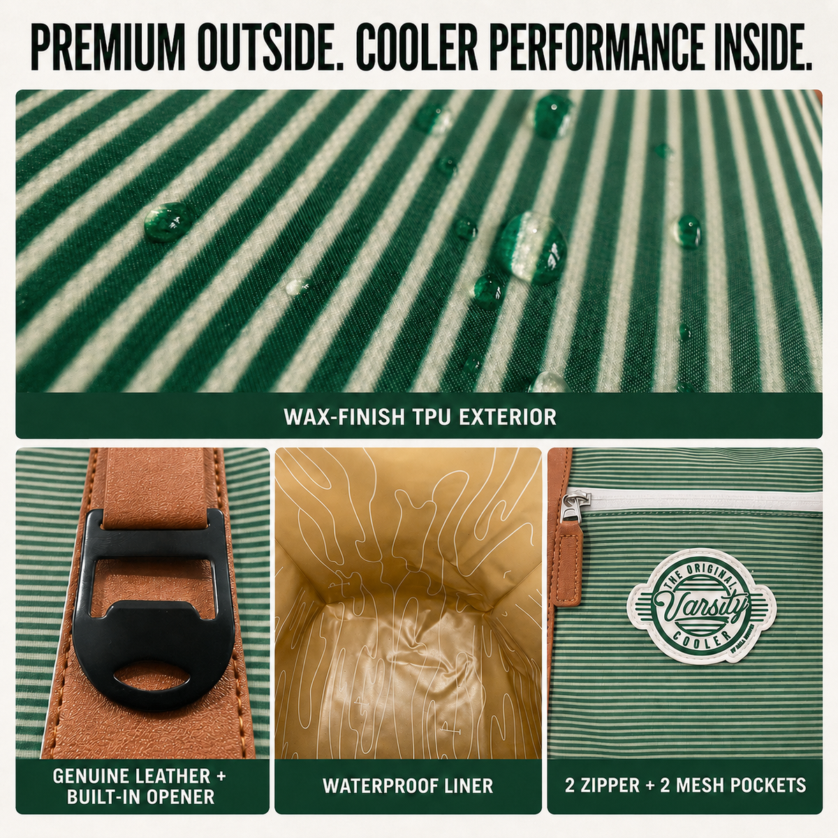 Wax-finish TPU, genuine leather, waterproof liner and storage pockets
